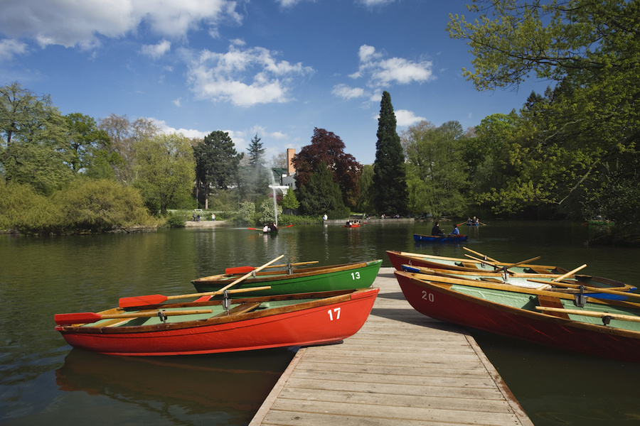 Boats by rowing lake in Palmengarten, Frankfurt