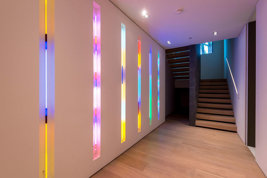 The built in wall neon tubes by Laddie John Dill in the Beverly Hills property