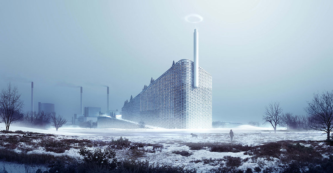 Copenhill waste-to-energy power plant and ski center in Copenhagen