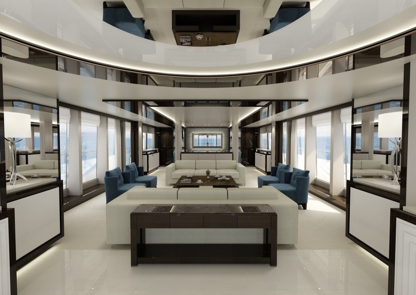 The saloon of Sunseeker's model 131 Yacht.