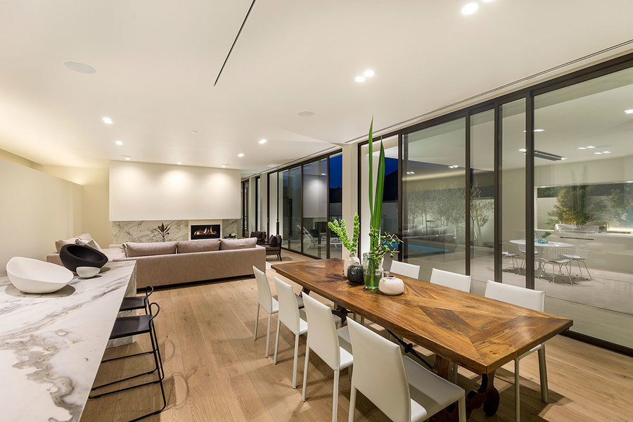 The minimal and streamlined furnishings with bare walls at the Toorak residence, which was later sold