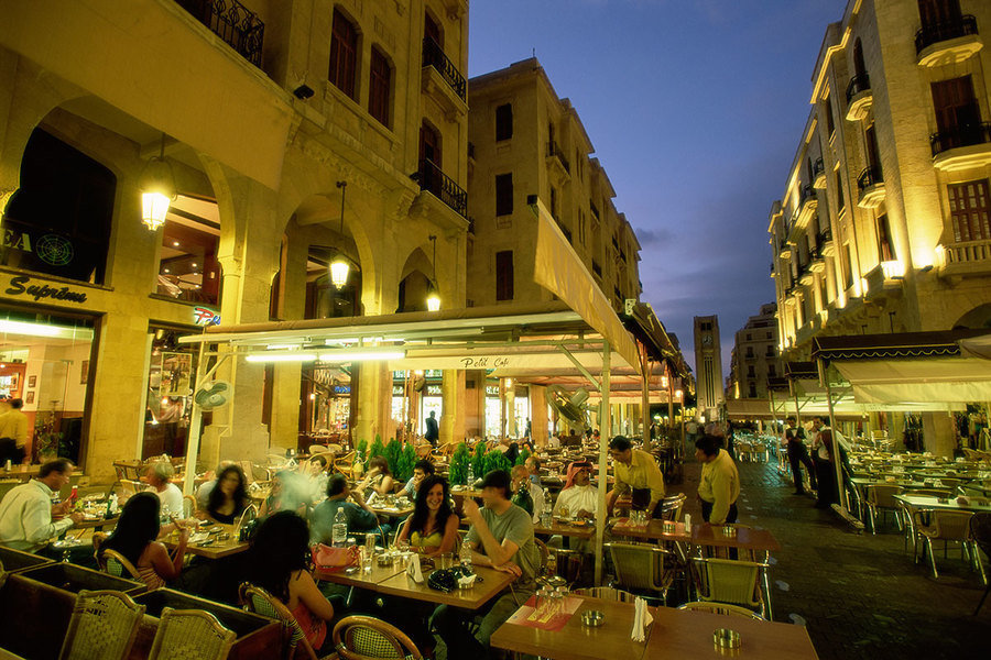 Outdoor restaurants in the downtown area of Central District (BCD) in the reconstructed city, Beirut,