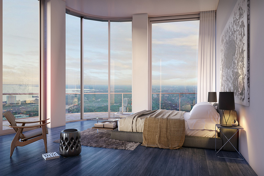 即将落成的SLS LUX住宅项目的一套顶层公寓效果图。该项目位于迈阿密布里克尔社区,预计于2016年竣工。